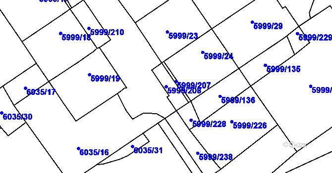 Parcela st. 5999/208 v KÚ Velké Meziříčí, Katastrální mapa