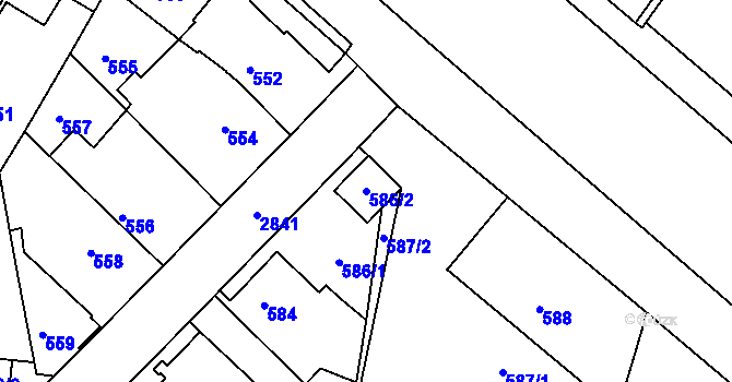 Parcela st. 586/2 v KÚ Velké Meziříčí, Katastrální mapa