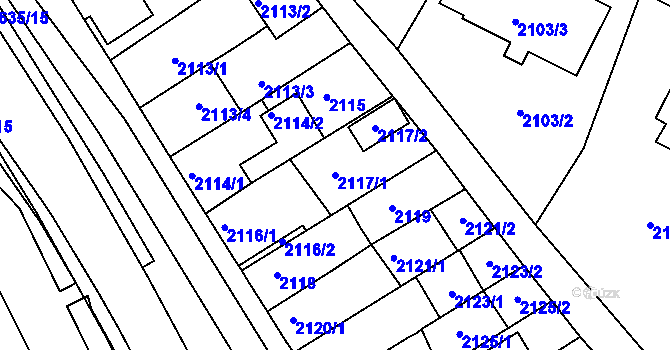Parcela st. 2117/1 v KÚ Velké Meziříčí, Katastrální mapa