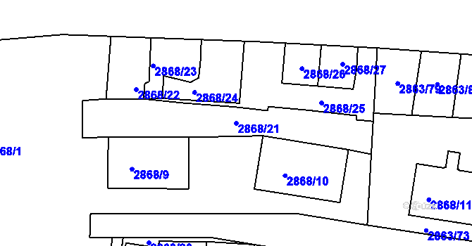 Parcela st. 2868/21 v KÚ Velké Meziříčí, Katastrální mapa