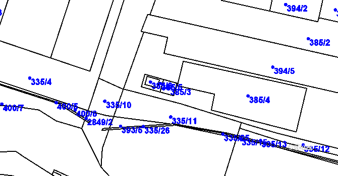 Parcela st. 385/3 v KÚ Velké Meziříčí, Katastrální mapa