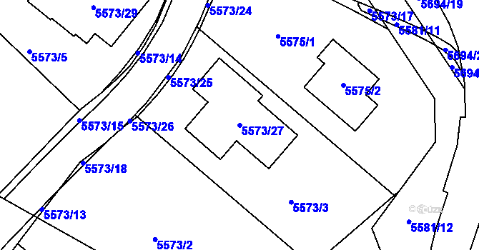 Parcela st. 5573/27 v KÚ Velké Meziříčí, Katastrální mapa