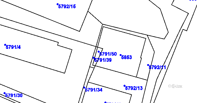 Parcela st. 5791/50 v KÚ Velké Meziříčí, Katastrální mapa