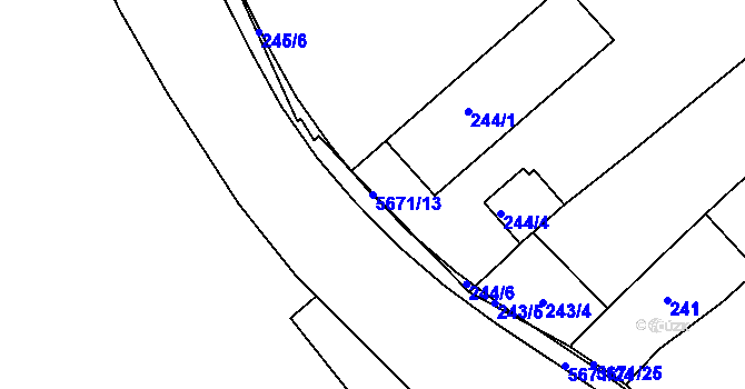 Parcela st. 5671/13 v KÚ Velké Meziříčí, Katastrální mapa