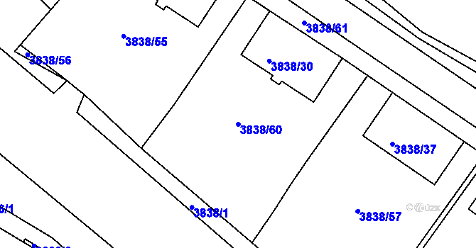 Parcela st. 3838/60 v KÚ Velké Meziříčí, Katastrální mapa