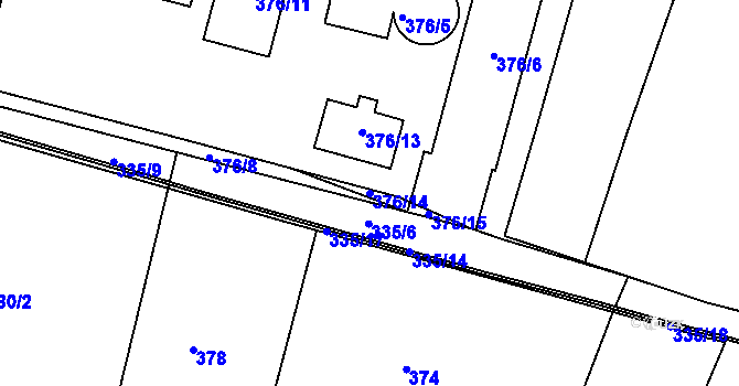Parcela st. 376/14 v KÚ Velké Meziříčí, Katastrální mapa