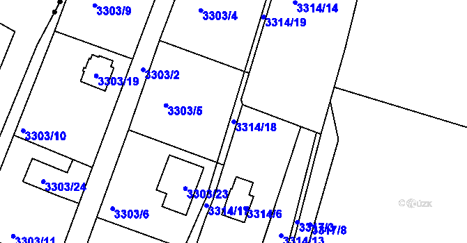 Parcela st. 3314/18 v KÚ Velké Meziříčí, Katastrální mapa