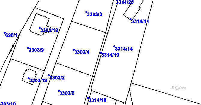 Parcela st. 3314/19 v KÚ Velké Meziříčí, Katastrální mapa