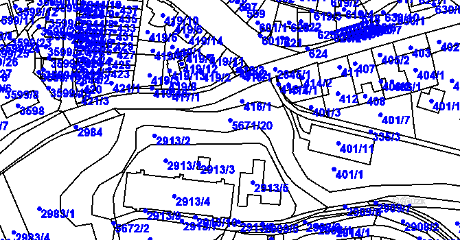 Parcela st. 5671/20 v KÚ Velké Meziříčí, Katastrální mapa