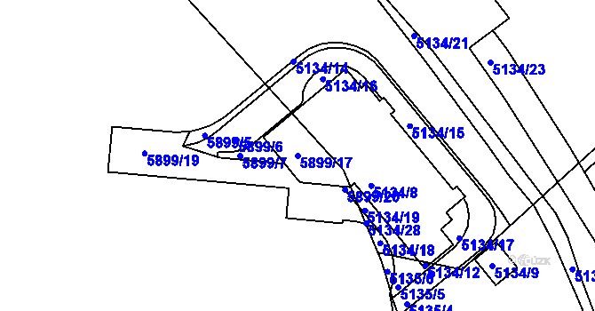 Parcela st. 5899/17 v KÚ Velké Meziříčí, Katastrální mapa
