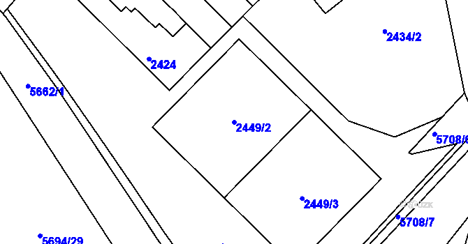 Parcela st. 2449/2 v KÚ Velké Meziříčí, Katastrální mapa