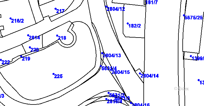 Parcela st. 2804/13 v KÚ Velké Meziříčí, Katastrální mapa