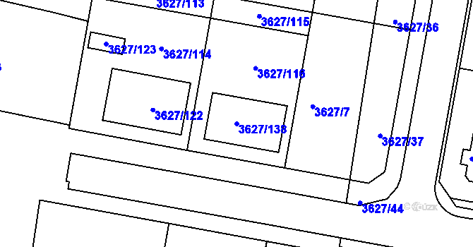 Parcela st. 3627/138 v KÚ Velké Meziříčí, Katastrální mapa