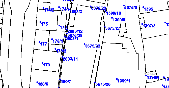 Parcela st. 5675/22 v KÚ Velké Meziříčí, Katastrální mapa
