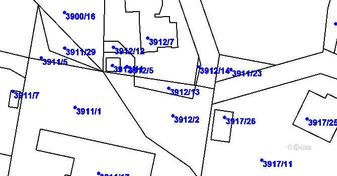 Parcela st. 3912/13 v KÚ Velké Meziříčí, Katastrální mapa