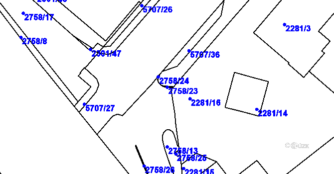 Parcela st. 2758/23 v KÚ Velké Meziříčí, Katastrální mapa