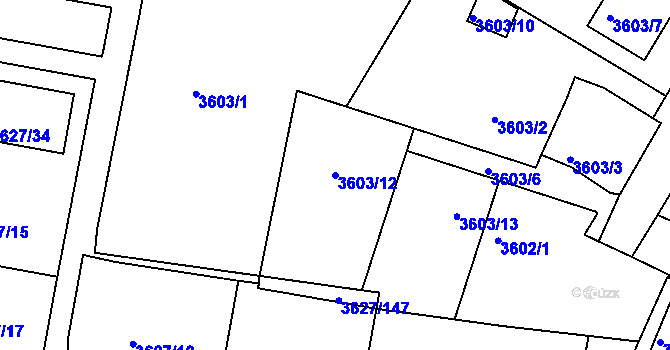 Parcela st. 3603/12 v KÚ Velké Meziříčí, Katastrální mapa