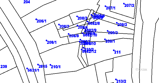 Parcela st. 208/11 v KÚ Velké Meziříčí, Katastrální mapa