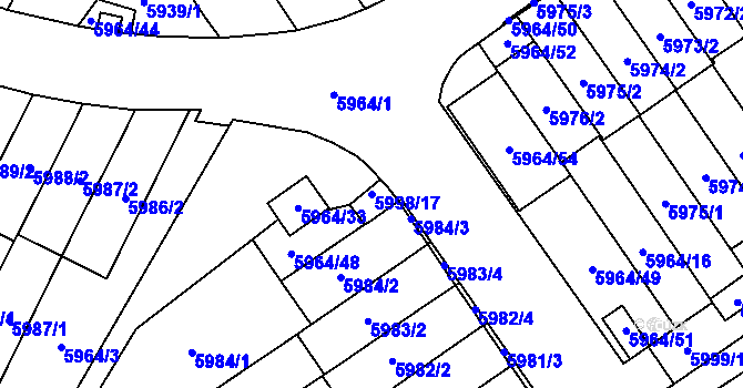 Parcela st. 5998/17 v KÚ Velké Meziříčí, Katastrální mapa