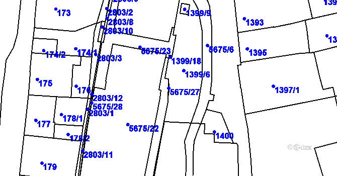 Parcela st. 5675/27 v KÚ Velké Meziříčí, Katastrální mapa