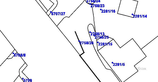 Parcela st. 2758/26 v KÚ Velké Meziříčí, Katastrální mapa