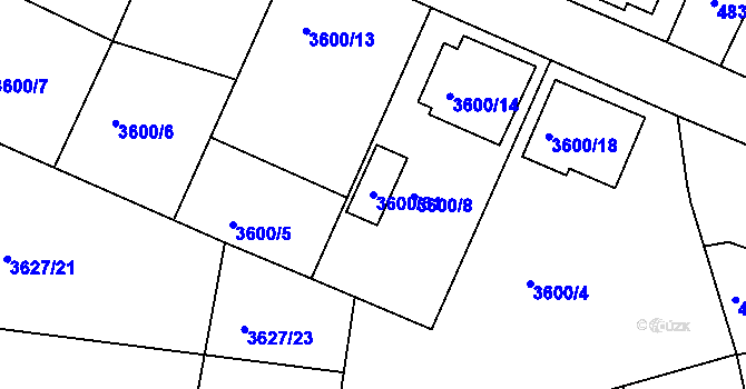 Parcela st. 3600/31 v KÚ Velké Meziříčí, Katastrální mapa