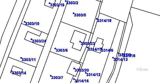 Parcela st. 3303/23 v KÚ Velké Meziříčí, Katastrální mapa