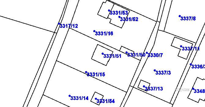 Parcela st. 3331/51 v KÚ Velké Meziříčí, Katastrální mapa