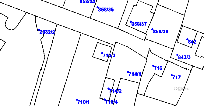 Parcela st. 710/3 v KÚ Velké Meziříčí, Katastrální mapa
