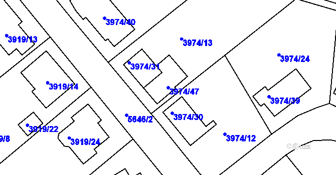 Parcela st. 3974/47 v KÚ Velké Meziříčí, Katastrální mapa