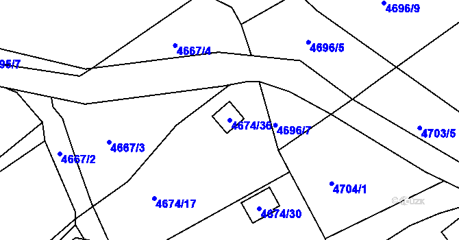 Parcela st. 4674/36 v KÚ Velké Meziříčí, Katastrální mapa