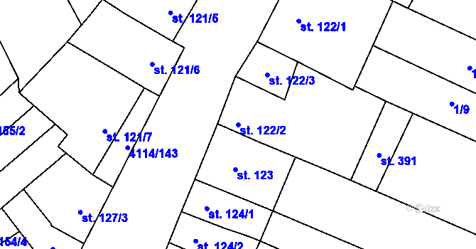 Parcela st. 122/2 v KÚ Velké Němčice, Katastrální mapa