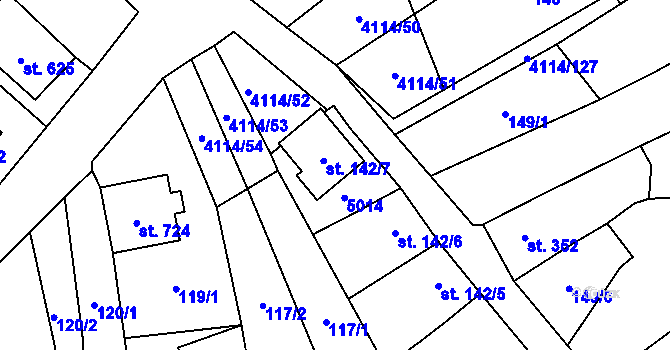 Parcela st. 142/7 v KÚ Velké Němčice, Katastrální mapa