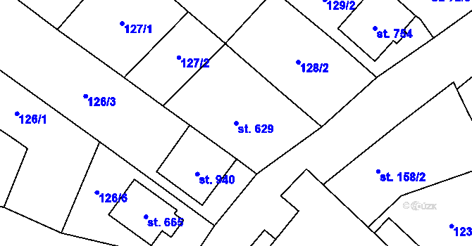 Parcela st. 629 v KÚ Velké Němčice, Katastrální mapa