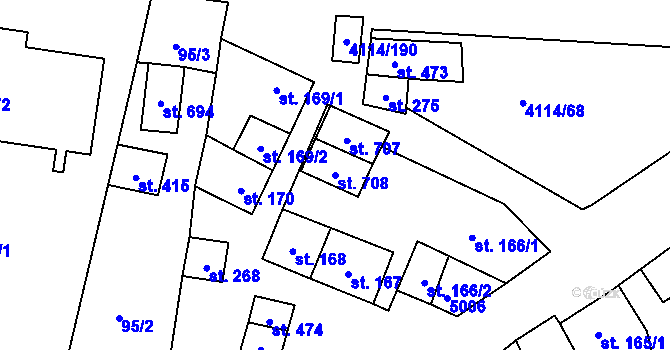 Parcela st. 708 v KÚ Velké Němčice, Katastrální mapa