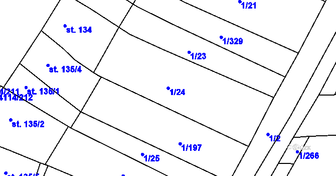 Parcela st. 1/24 v KÚ Velké Němčice, Katastrální mapa