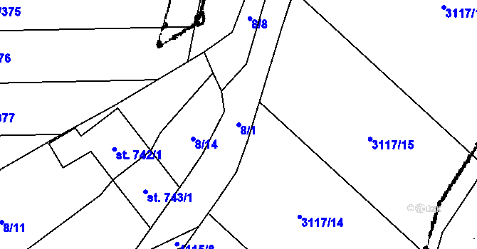 Parcela st. 8/1 v KÚ Velké Němčice, Katastrální mapa