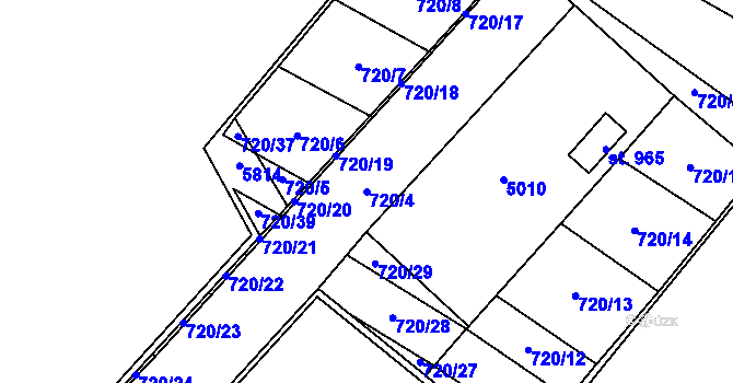 Parcela st. 720/4 v KÚ Velké Němčice, Katastrální mapa