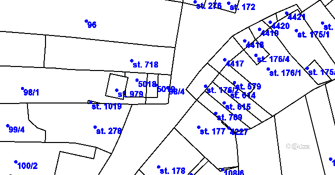 Parcela st. 98/4 v KÚ Velké Němčice, Katastrální mapa