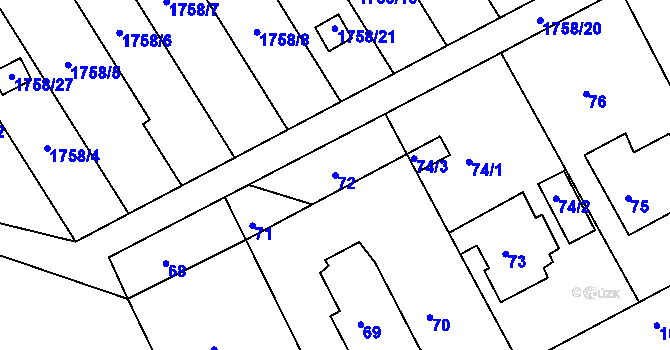 Parcela st. 72 v KÚ Velké Opatovice, Katastrální mapa