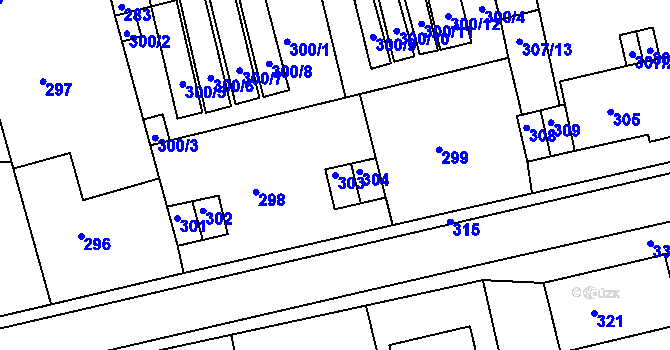 Parcela st. 303 v KÚ Velké Opatovice, Katastrální mapa