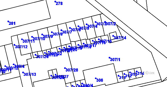 Parcela st. 307/17 v KÚ Velké Opatovice, Katastrální mapa