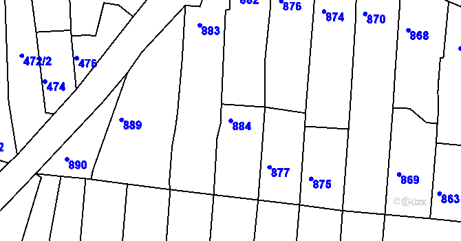 Parcela st. 884 v KÚ Velké Opatovice, Katastrální mapa