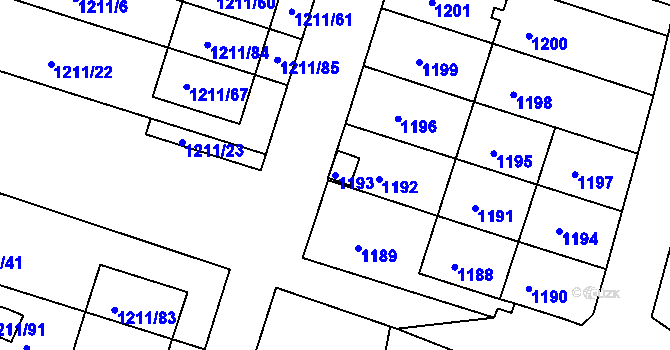 Parcela st. 1193 v KÚ Velké Opatovice, Katastrální mapa