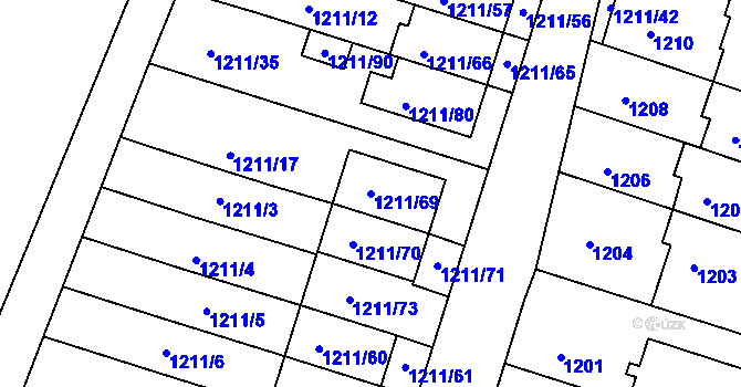 Parcela st. 1211/69 v KÚ Velké Opatovice, Katastrální mapa