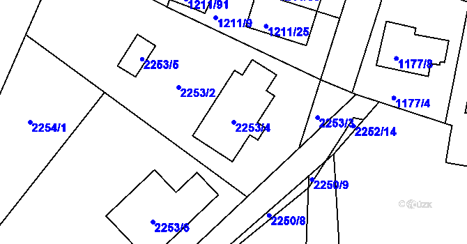 Parcela st. 2253/4 v KÚ Velké Opatovice, Katastrální mapa