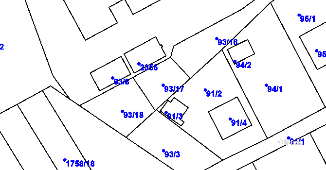 Parcela st. 93/17 v KÚ Velké Opatovice, Katastrální mapa