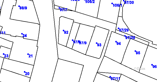 Parcela st. 97/9 v KÚ Velké Pavlovice, Katastrální mapa