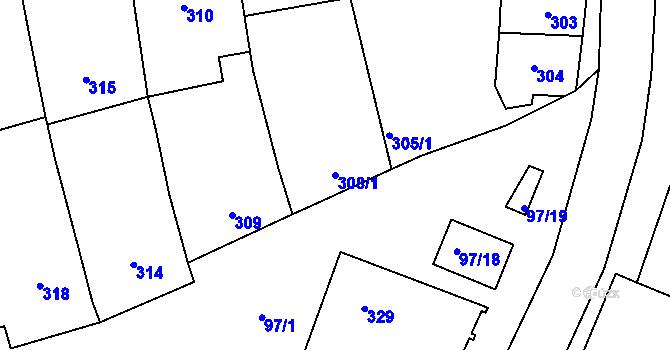 Parcela st. 308/1 v KÚ Velké Pavlovice, Katastrální mapa
