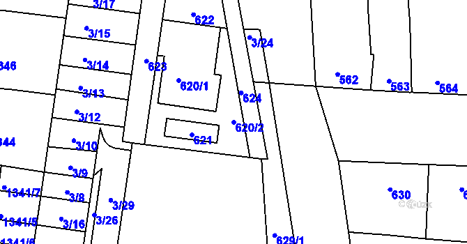 Parcela st. 620/2 v KÚ Velké Pavlovice, Katastrální mapa